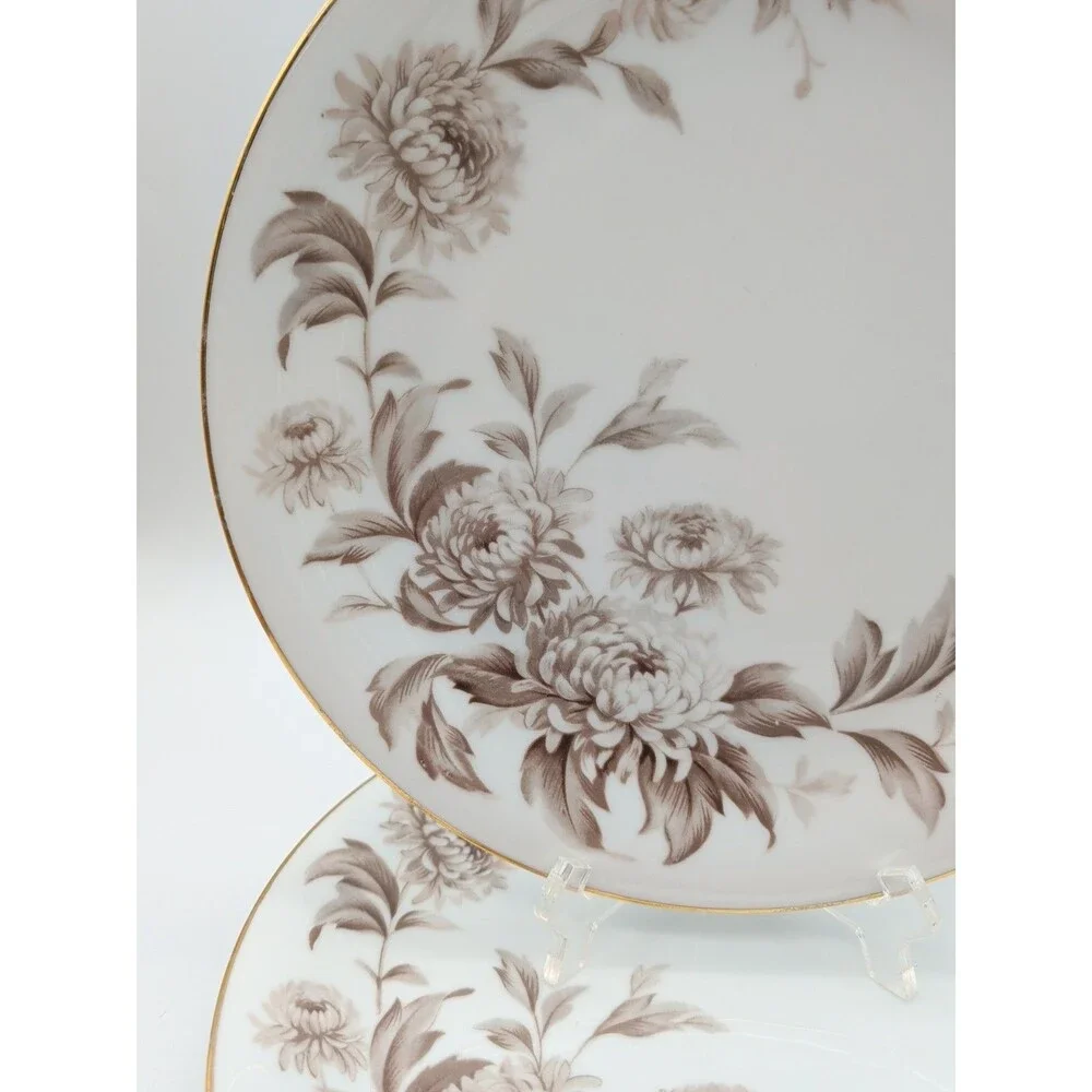 noritake china LaSalle Dinner Plates Set Of 2 Chrysanthemum Gold Rim